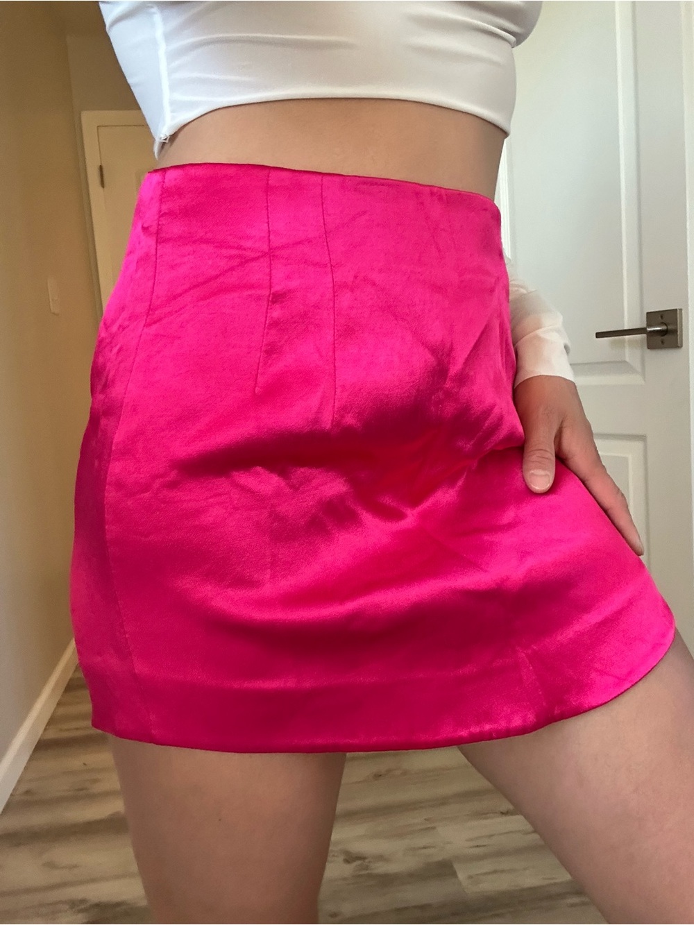 Zara Vibrant Fuchsia Satin Mini Skirt